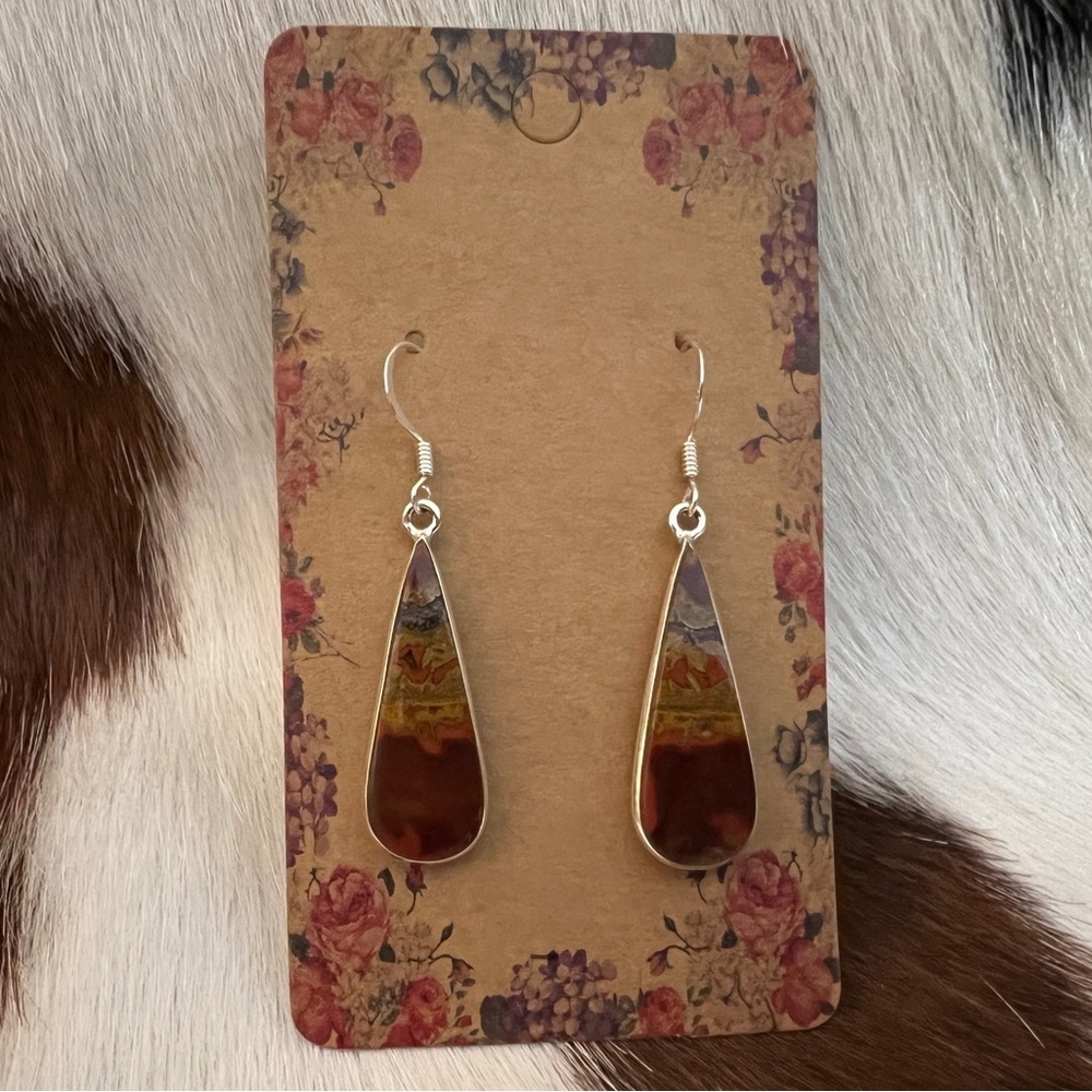 ❤️ Sonoran Sunrise Jasper Minimalist Sterling Dangle Earrings 1.82”L - 4.7 Gm